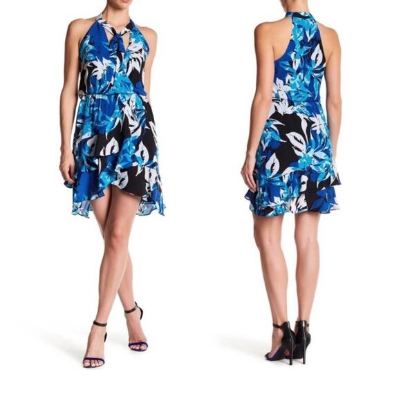 PARKER Diane Surplice Wrap Dress Mini Blue Gardenia Abstract Sz Medium Romantic - Picture 6 of 10